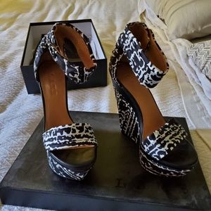 Satin and leather LAMB wedges